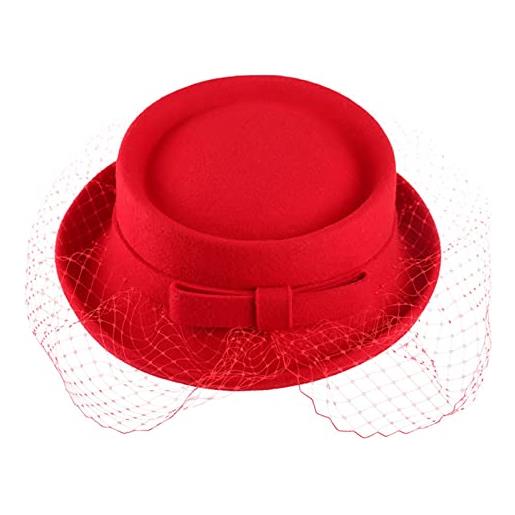 GIBZ cappello invernale retrò da donna elegante cappello floscio a tesa larga caldo per viaggi di festa rosso