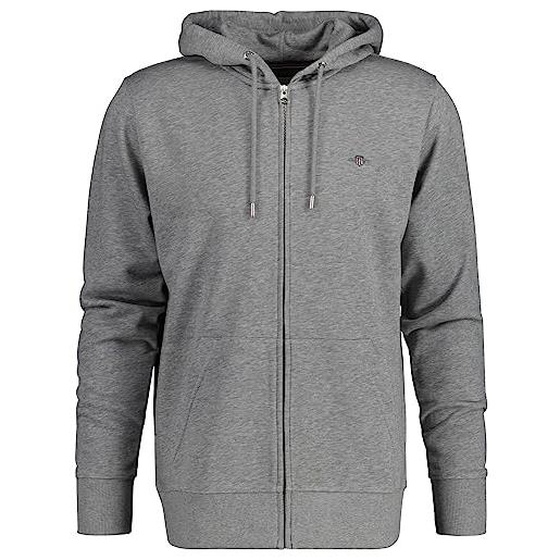 GANT reg shield full zip hoodie, felpa con cappuccio uomo, grigio ( grey melange ), 5xl