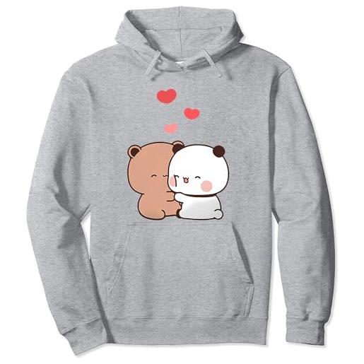 Berentoya kawaii panda bear hug bubu and dudu hug san valentino divertente regalo unisex pullover con cappuccio, bianco, s