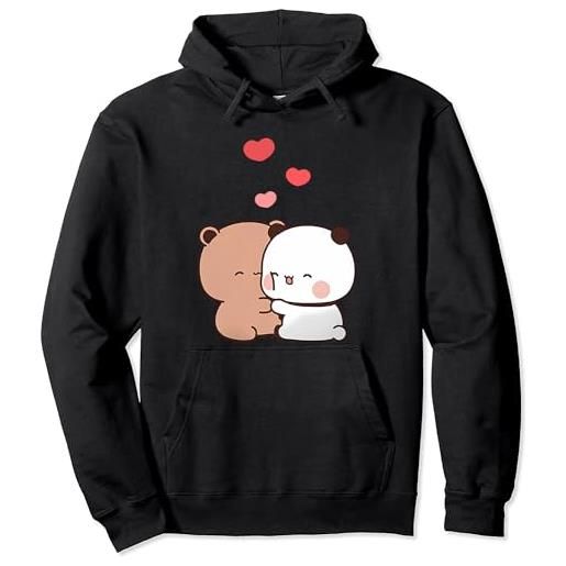 Berentoya kawaii panda bear hug bubu and dudu hug san valentino divertente regalo unisex pullover con cappuccio, grigio, m