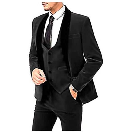 Leader of the Beauty set completo da uomo in velluto da 3 pezzi blazer gilet pantaloni set abiti da lavoro blazer per gli uomini, nero , 52