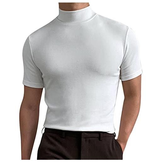 ttricche t-shirt basic slim fit da uomo con collo alto manica corta tee traspirante dolcevita casual top, 1b, xl