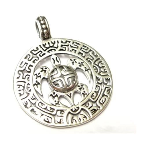 Silberschmuck - BG ciondolo a forma di tartaruga maori, in argento sterling con ornamenti, simbolo di protezione, regalo, gioielli unisex, argento