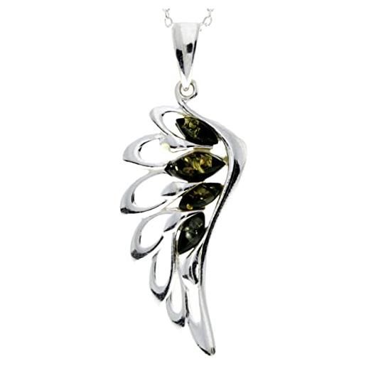 SilverAmber Jewellery ciondolo in vera ambra baltica e argento sterling con ala d'angelo senza catenina, gl367, pietra argento sterling resina, ambra