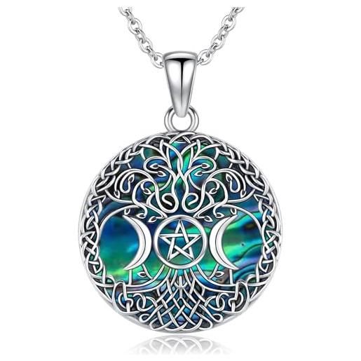 Odinstone collana tripla luna dea albero della vita in argento sterling pentagramma ciondolo amuleto albero della vita gioielli per le donne