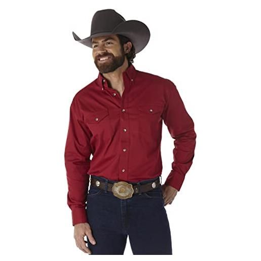 Wrangler camicia da uomo con bottoni a maniche lunghe a due tasche, rosso, xxl