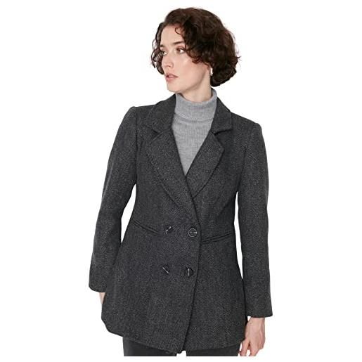 Trendyol damen design regular zweireihig plain webstoff jacke cappotto, gray, 36 da donna