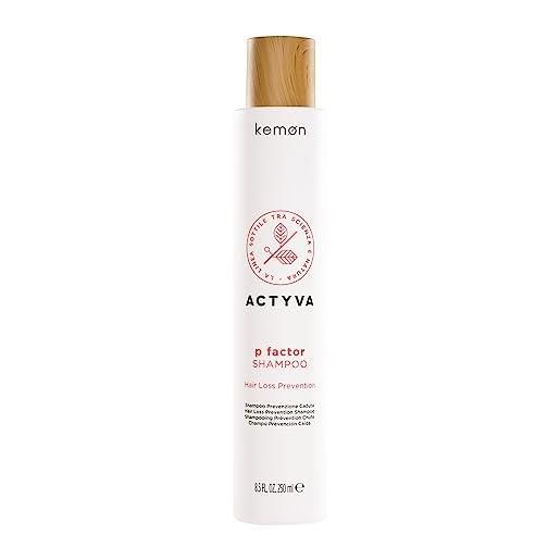 Kemon - actyva p factor shampoo, shampoo per la prevenzione alla caduta dei capelli, rinfrescante e stimolante, incolore, 250 millilitro