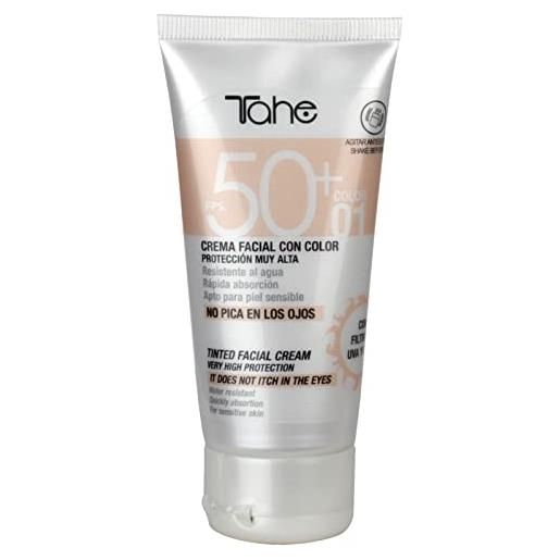 Tahe sun protect crema viso con colore e protezione solare 50+, impermeabile colore naturale 01, 50 ml