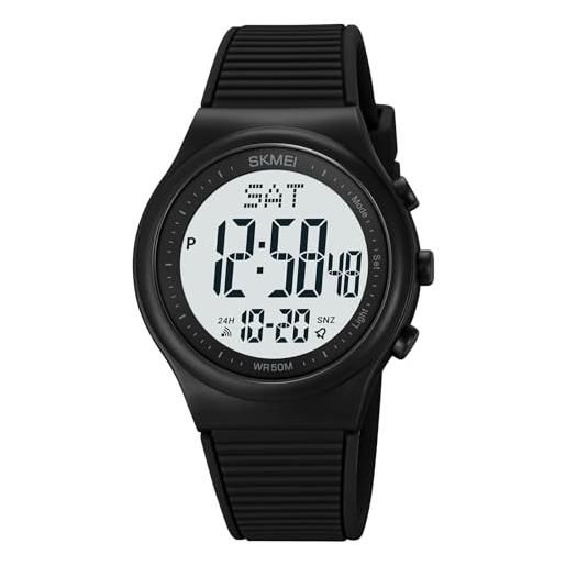 findtime orologio sportivo digitale da uomo, impermeabile, orologio digitale per sport all'aria aperta, con ampio quadrante retroilluminato a led, nero