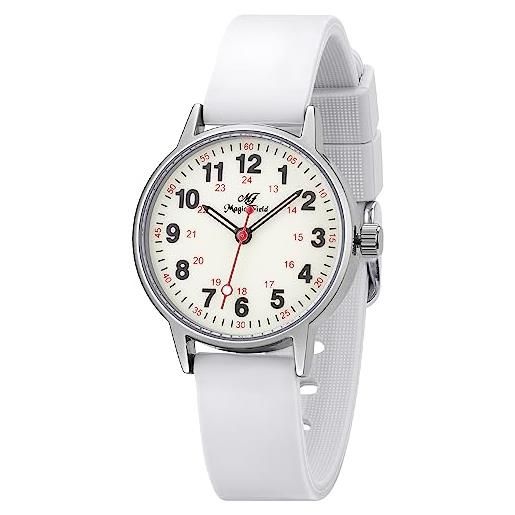 ManChDa orologi impermeabili per le donne orologio del silicone con la seconda mano luminoso orologio 24 ore semplice variopinto orologio, 3-4. Colore: bianco, minimalista