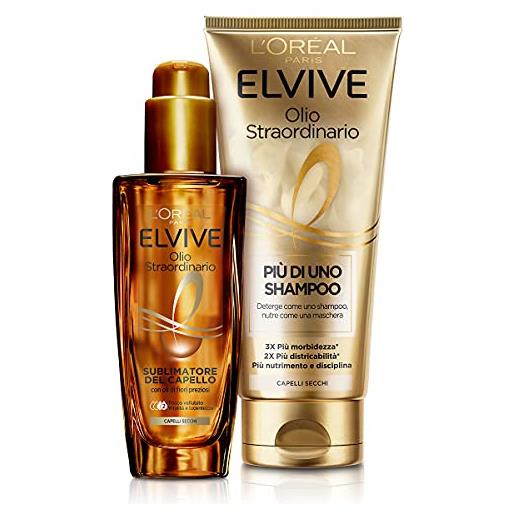 L'oréal paris kit capelli elvive olio straordinario, include 1 più di uno shampoo e 1 olio per capelli secchi ad azione nutriente per capelli secchi
