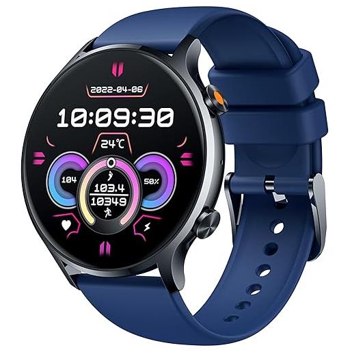 TAOPON orologio smartwatch uomo sport con chiamata: orologi smart watch bluetooth 5.2 compatibile android e ios 1.42 rotondo touch schermo contapassi misuratori di pressione sanguigna ip67 impermeabile blu