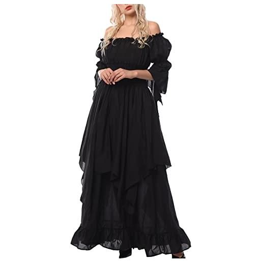 CR ROLECOS abito rinascimentale abito vittoriano donne costume raso vita alta medievale bianco/nero, nero , s-m