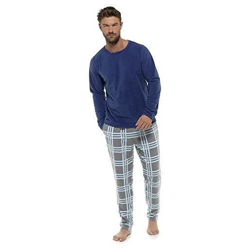 Undercover pigiama da uomo in morbido pile con stampa a quadri invernali, blu navy/grigio a quadri, m