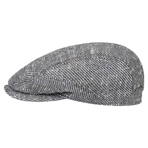 Stetson coppola plainfield silk wool uomo - made in germany berretto di seta cappello piatto cappellino lana con visiera, fodera, fodera primavera/estate - 57 cm marrone-blu