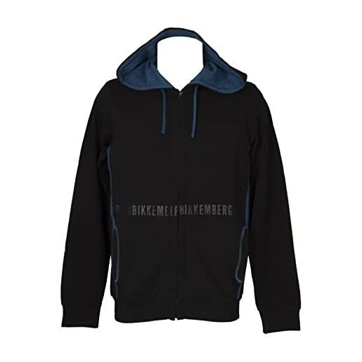 Bikkembergs felpa aperta zip uomo maglia con cappuccio articolo vbkt05110 fleece hoodie, 2000 nero - black, m