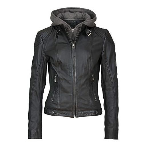 Gipsy cacey - giacca da donna in pelle, con cappuccio, in vera pelle, colore: nero nero xs
