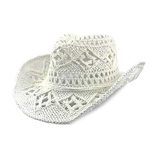 Trieksull estate cappelli da cowboy caps per le donne casuali di colore solido cappello di paglia cappello panama uomini hollow-out cappello del sole della spiaggia (white, m)