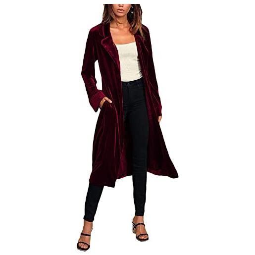 DAIHAN cardigan lungo in velluto da donna a maniche lunghe elegante frontale aperto casual trench elegante caldo con tasche capispalla sciolto cappotto, grigio, xl