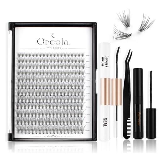 Oreola kit ciglia individuali ciglia finte 228pcs ciglia individuali con legame e sigillo naturale 0,07d 20d 8-15mm cluster di ciglia con struccante e applicatore, estensioni ciglia fai da te a casa