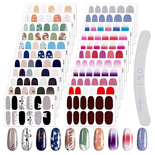 EBANKU 22 fogli adesivi per nail art strisce autoadesive gradiente avvolgente adesivi per smalto per unghie kit di decorazione per manicure con lima per unghie 1pc per donne ragazze (b)