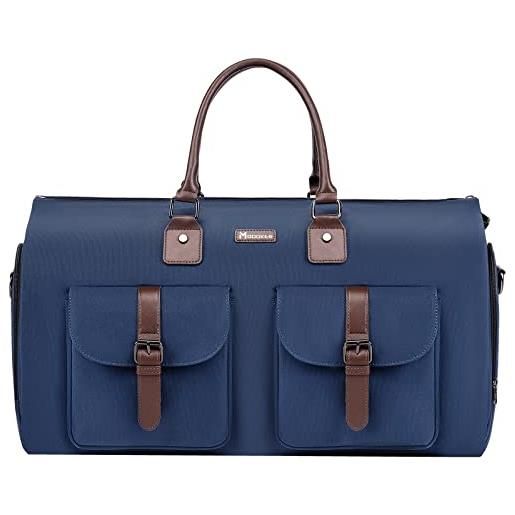 Modoker borsone convertibile per indumenti con tracolla, borsa da viaggio in tela per uomo e donna, 2 in 1 da appendere, ideale per la notte, blu