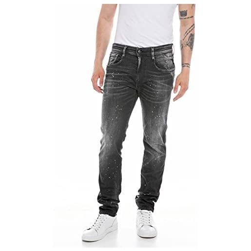 REPLAY jeans uomo anbass slim fit super elasticizzati, grigio (dark grey 097), w28 x l32