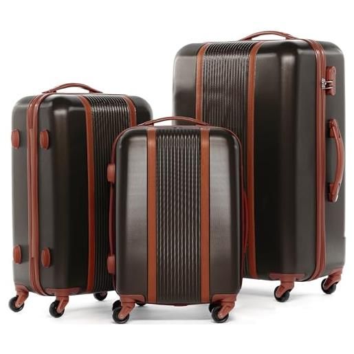 FERGÉ set di 3 valigie viaggio milano - bagaglio rigido dure leggera 3 pezzi valigetta 4 ruote marrone