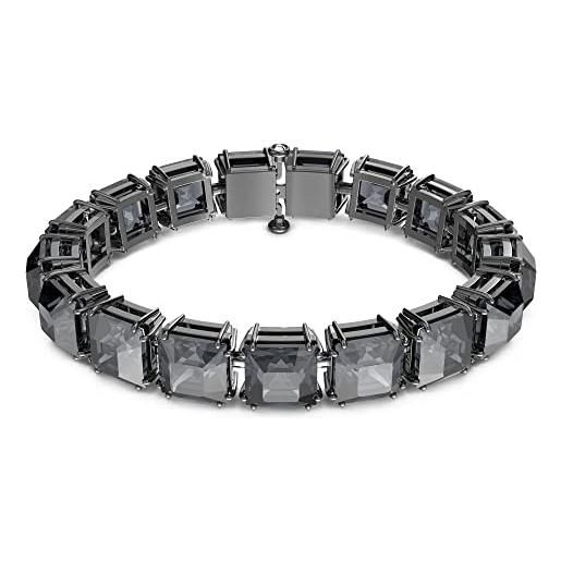 Swarovski millenia braccialetto, placcato in tonalità rodio nero con cristalli grigi a taglio squadrato, collezione ii, grigio