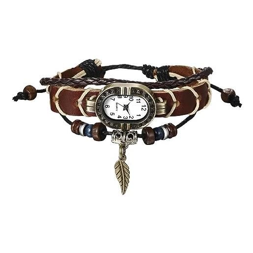 Silverora orologio da donna vintage con decorazione a foglie, intrecciato con orologio a farfalla da donna multicolore, motivo: foglie
