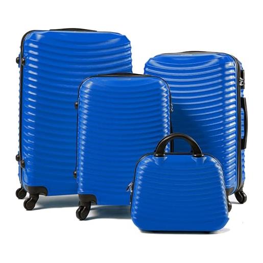 R.Leone valigia da 1 pezzo fino a set 4 trolley rigido grande, medio, bagaglio a mano e beauty case 4 ruote in abs 2030 (blu elettrico, set 3 pezzi s m l)