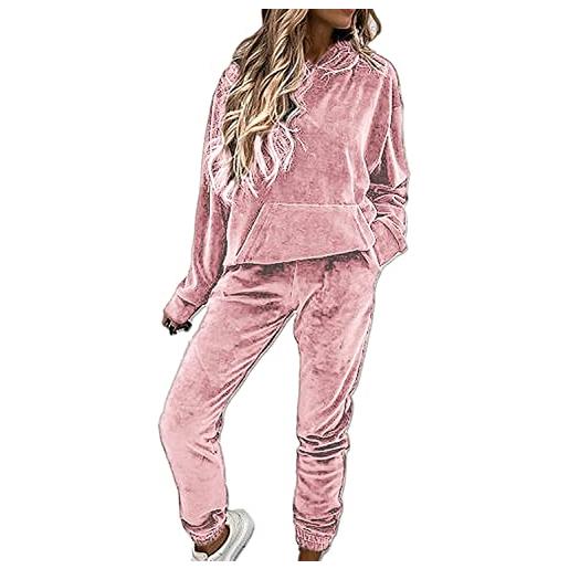 Jsrichhe tuta da donna in velluto con cappuccio e pantaloni da jogging con cerniera e fondo tuta da jogging 2 pezzi abbigliamento sportivo, 16, m