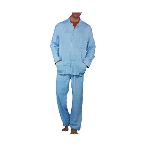 BIP BIP pigiama uomo in flanella di puro cotone collo camicia con profilo pantalone aperto (48, 21 azzurro)