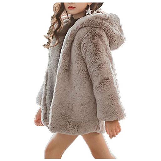 iEFiEL giacca con cappuccio bambina inverno stampa gufo giacca del mantello cappotto inverno giacca di pelliccia ragazza a manica lunghe vestiti caldi spesi 2-14 anni grigio 11-12 anni