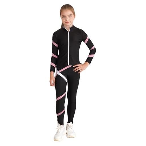 inhzoy completo sportivo bambina tuta da ginnastica pattinaggio paradice giacche giacca sportiva capotto caldo e leggings sportivi pantaloni lunghi joggers sweatsuit rosa a 9-10 anni