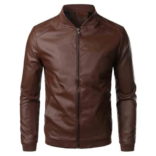 Yeuyyben giacca in pelle da motociclista classica primavera autunno classico colletto alla coreana in pelle pu cappotto sottile capispalla vintage da uomo