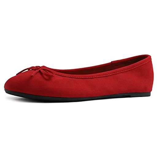 Feversole scarpe basse classiche da donna décolleté eleganti mary jane con fibbia morbida scarpe da ballo per balletto per donna velvet rosso scuro 37 eu