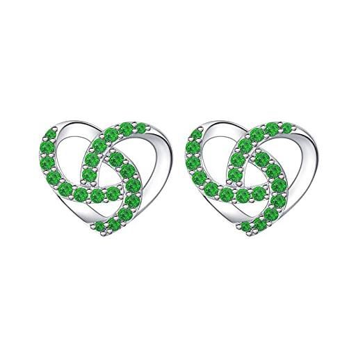 Qings orecchini cuore di smeraldo argento per donna, orecchini con pietre portafortuna, orecchino smeraldo con nichel free argento 925