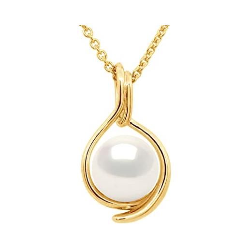 PEARLS & COLORS NATURAL FINE PEARLS pearls & colors - ciondolo rotondo di perla d'acqua dolce autentica da 8-9 mm - qualità aaa+ - disponibile in oro giallo e bianco - catena in omaggio - gioielli da donna