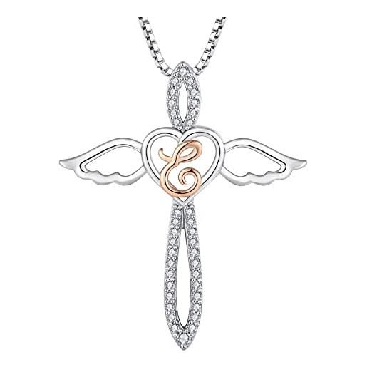 FJ collana lettera e argento 925 donna collana con ciondolo angelo custode collana iniziale alfabeto con zirconia cubica gioielli regalo per donna