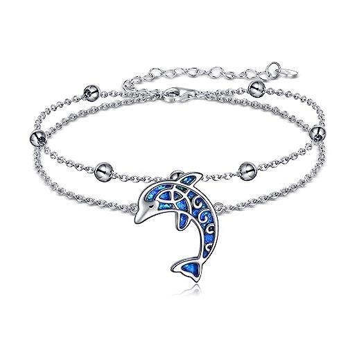YFN bracciali celtici con delfini argento 925 opale blu bracciali con delfini bracciale a tema marino regali di gioielli da spiaggia per donne e ragazze
