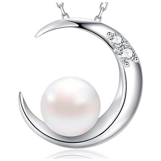 Mega Creative Jewelry collana luna perla da donna ciondolo gioielli in argento 925 con cristalli idee regalo donna originale per lei mamma moglie fidanzata compleanno anniversario