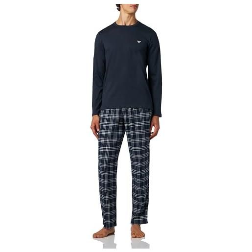 Emporio Armani set da uomo yarn dyed woven pajama, marine/crema check, xl (pacco da 2)