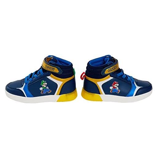 Super mario brothers - sneaker hi-top con luci per ragazzi, blu, 31 eu