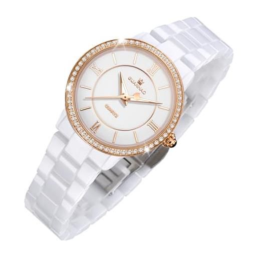 GUANHAO moda donne orologio semplice diamante quadrante quarzo vestito impermeabile delle signore orologi da polso con cinturino, oro rosa, classico