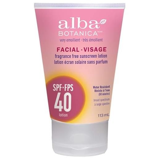 Alba Botanica fragrance free facial sunscreen lotion spf 40 113ml, 113 milliliters