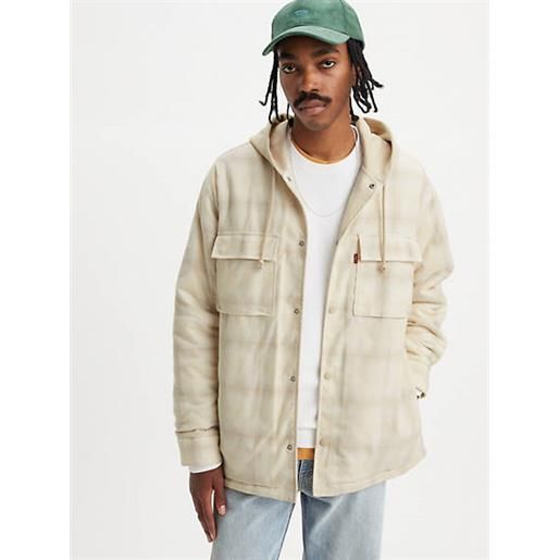 Levi's giacca camicia da lavoro jack con cappuccio bianco / scottie plaid turtledove