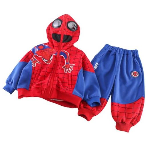 Taenzoess completino spiderman bambini set di abbigliamento ragazze felpa con cappuccio camicie e pantaloni pullover maniche lunghe tute (3-4 anni, c red)
