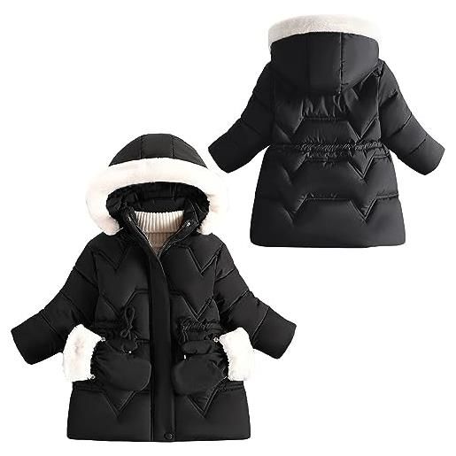 SEAUR cappotto con cappuccio rimovibile ragazze piumino giacca invernale da bambina giacca antivento spessa e calda con guanti rosso 2 120 6-7 anni